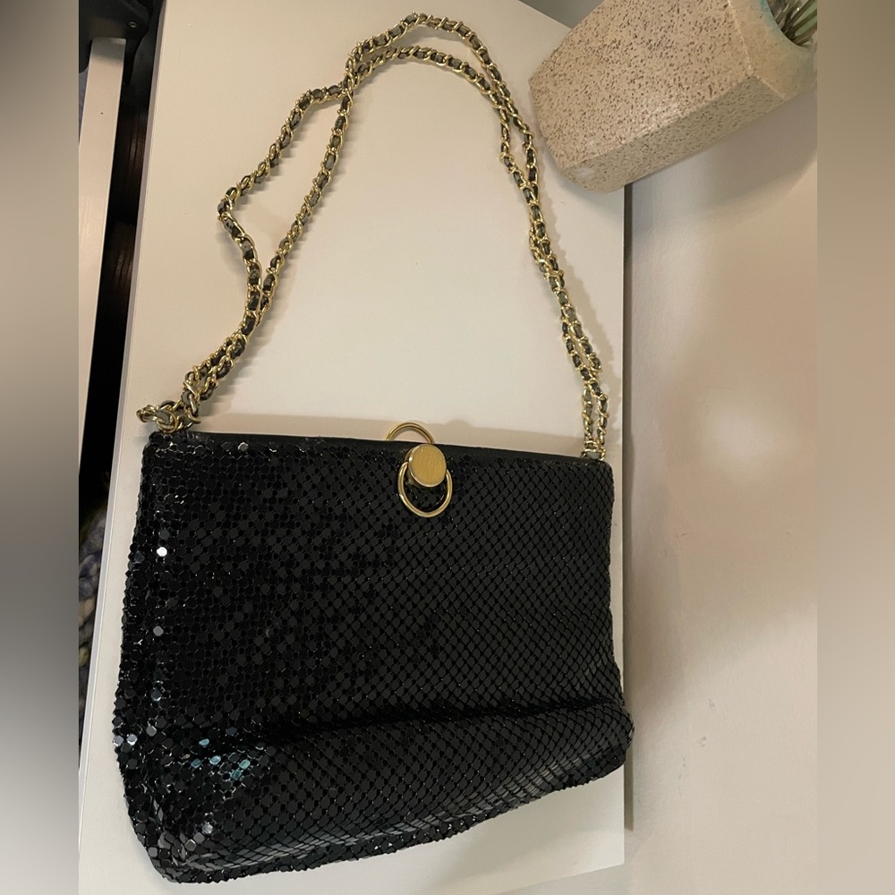 Vintage Ashley Moore Aluminum Metal Mesh Black Handbag Purse Double Handle